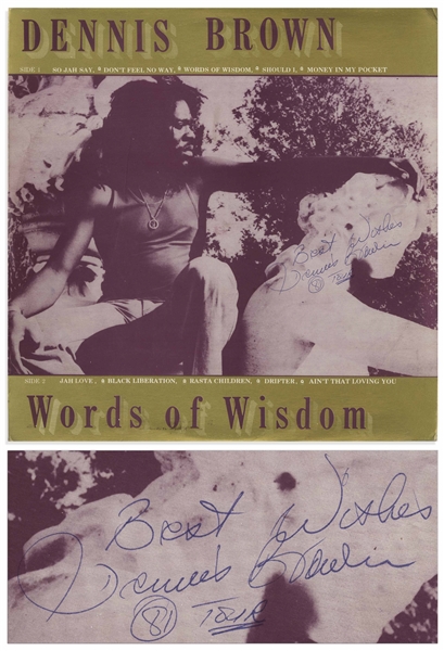 Dennis Brown Signed Album for ''Words of Wisdom'' -- Bob Marley Called Brown His Favorite Singer